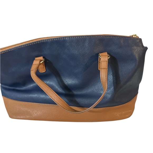 Tommy Hilfiger Blue and Tan Structured Tote with Gold Accents new clean - Picture 2 of 10